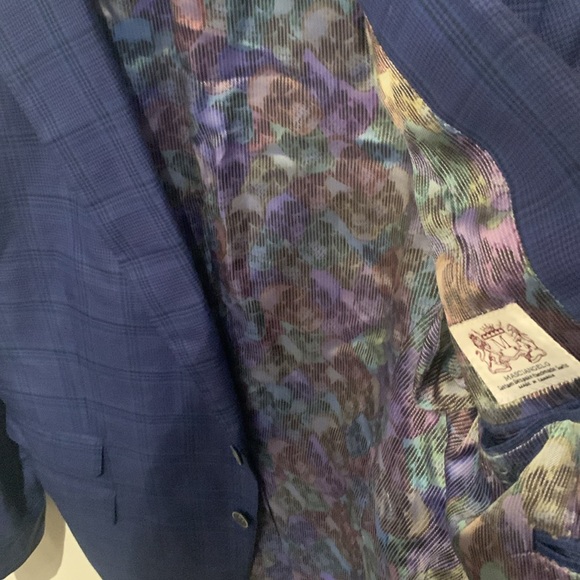 Stunning Blue Patterned Bespoke Mascoangelo Suit Blazer Custom Tailored 48 R - Picture 4 of 9
